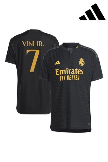 adidas Black Real Madrid Third Authentic Shirt 2023-24 - Vini Jr. 7 (K89466) | £145