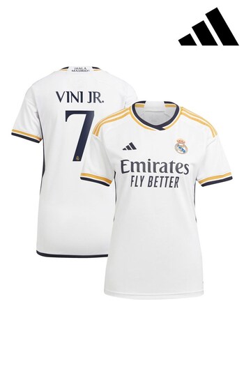 adidas White Real Madrid Home Shirt 2023-24 - Vini Jr. 7 Womens (K89507) | £98