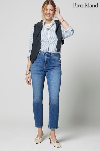 River Island Blue Slim Fit High Rise Dress Jeans (K89516) | £45