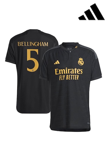 adidas Black Real Madrid Third Authentic Shirt 2023-24 - Bellingham 5 (K89518) | £148