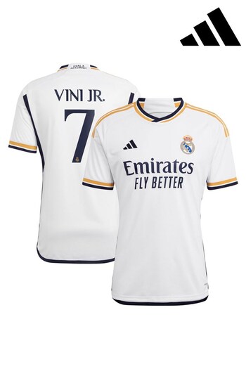 adidas White Real Madrid Home Shirt 2023-24 - Vini Jr. 7 (K89519) | £98
