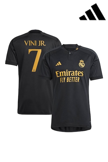 adidas Black Real Madrid Third Shirt 2023-24 - Vini Jr. 7 (K89522) | £98