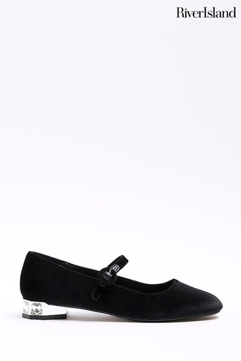 River Island Black Diamante Heel Mary Jane Shoes (K89526) | £35