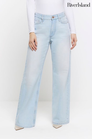 River Island Blue Petite High Rise Relaxed Straight Leg Jeans Dynafit (K89536) | £40