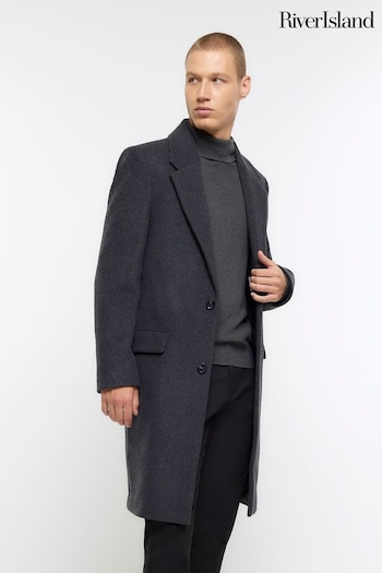 River Island Grey Regular Fit Wool Blend Longline Coat (K89537) | £95