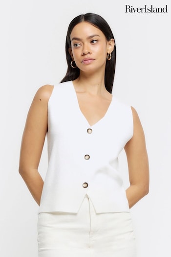 River Island Cream Button Front Knitted Waistcoat (K89560) | £30