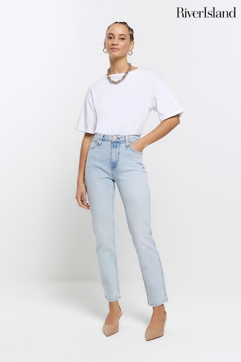 River Island Blue Blue High Rise Slim Straight Fit short-sleeve Jeans (K89569) | £45