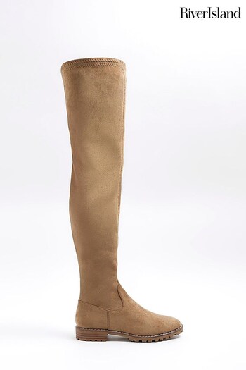 River Island Brown Suedette Over The Knee green Boots (K89572) | £65