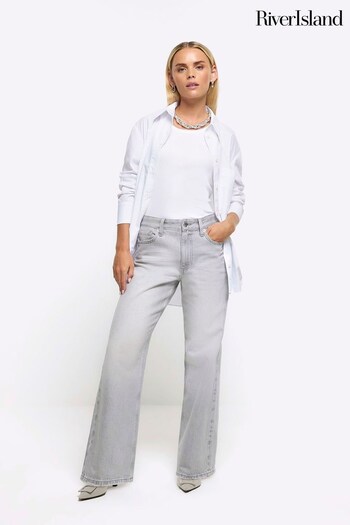 River Island Grey Petite Relaxed Straight Jeans (K89583) | £19