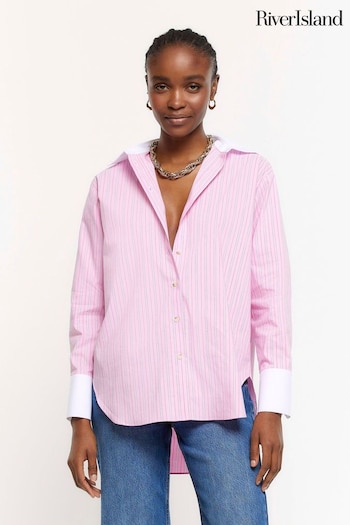 River Island Pink Oversized Fit Stripe Shirt (K89586) | £38