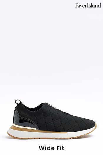 River Island Black Zip Fit Wide Quilted Runner Trainers (K89591) | £40