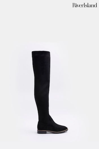 River Island Black Suedette Over The Knee green Boots (K89599) | £65