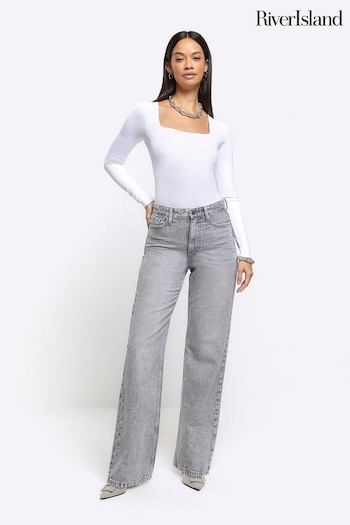 River Island Grey High Rise Relaxed Straight Fit Jeans (K89601) | £40