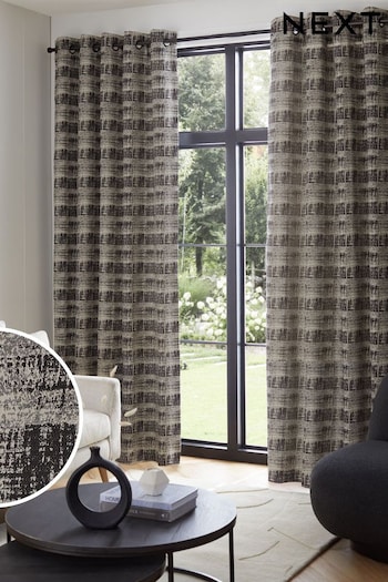 Black/White Abstract Jacquard Eyelet Lined Curtains (K89733) | £70 - £150