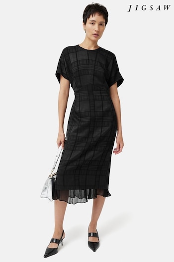 Jigsaw Textured Check Black Midi Dress (K90098) | £175