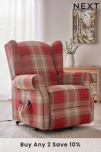 Versatile Check Stirling Red Rise and Power Recline Sherlock Highback Armchair (K90122) | £750