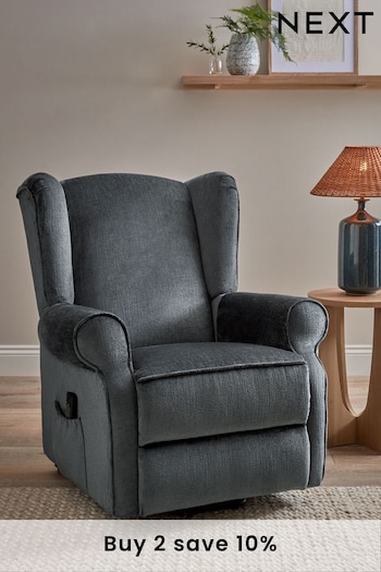 Plush Chenille Slate Blue Electric Recliner Sherlock Highback Armchair (K90123) | £750