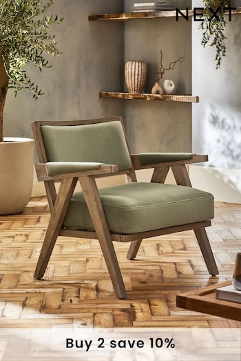 Bronx Frame, Soft Velvet Sage Green Abe Wooden Accent Chair (K90125) | £275