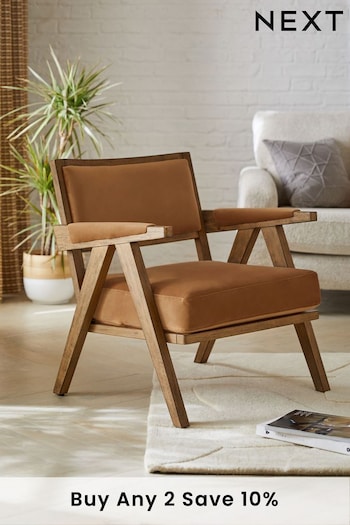 Bronx Frame, Soft Velvet Caramel Brown Abe Wooden Accent Chair (K90126) | £275