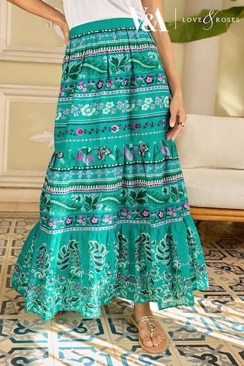 V&A | All Beauty New In Green Paisley Petite Printed Tiered Skirt (K90276) | £45