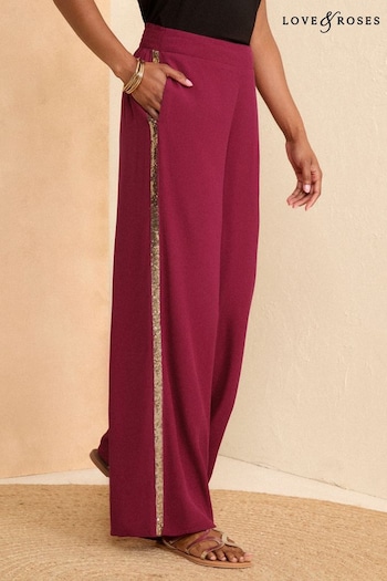 Love & Roses Red Petite Lightweight Side Trim Wide Leg Trousers (K90363) | £42