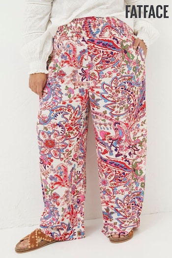 FatFace Natural Shirred Bright Paisley Palazzo Trousers sleeve (K90391) | £59