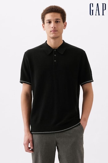 Gap Black Textured Jumper Short Sleeve Polo Shirt (K90418) | £30