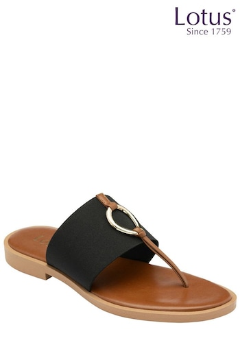 Lotus Black Toe Thong Sandals (K90495) | £45