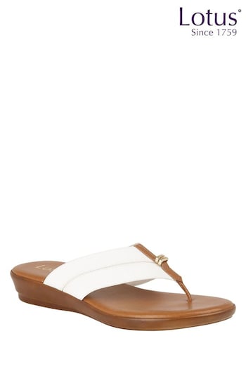 Lotus White Low Wedge Toe Thong tempo Sandals (K90501) | £45