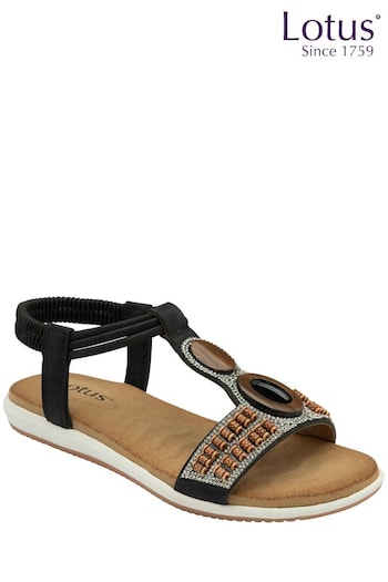 Lotus Black Casual Low Wedge Sandals (K90503) | £45