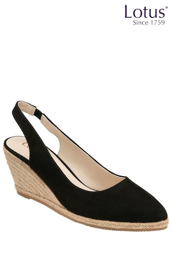 Lotus Black Sling Back Wedge Espadrille Shoes (K90523) | £50