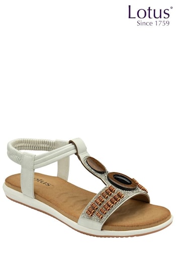 Lotus White Casual Low Wedge Sandals (K90539) | £45