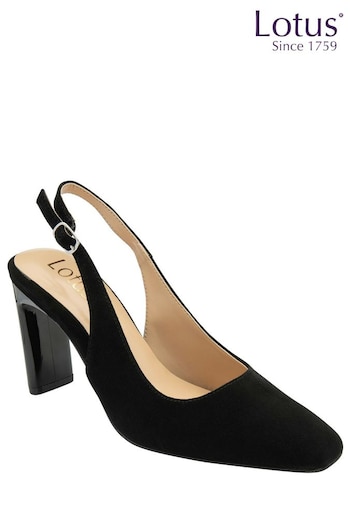 Lotus Jet Black Slingback Suede Court Shoes (K90552) | £75