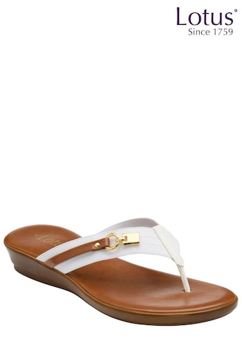 Lotus White Low Wedge Toe Thong Sandals (K90553) | £45