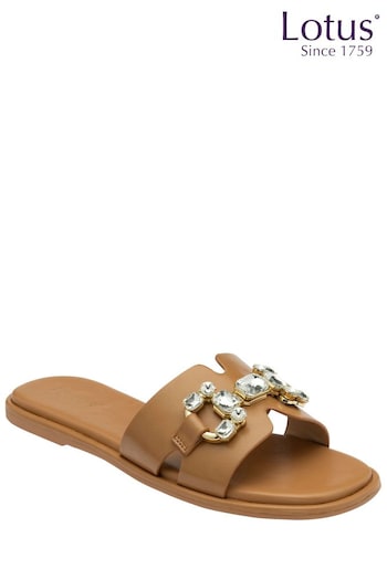 Lotus Brown Flat Slider Sandals (K90564) | £45