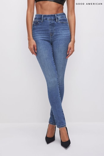 Good American Light Blue Power Stretch Pull On Skinny Top Jeans (K90576) | £88