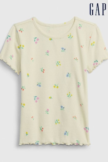 Gap Cream Floral Print Soft Knit Lettuce Short Sleeve Crew Neck T-Shirt (4-13yrs) (K90625) | £8