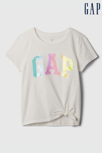 Gap Cream Floral Logo Knot-Tie Short Sleeve Crew Neck T-Shirt (4-13yrs) (K90628) | £12