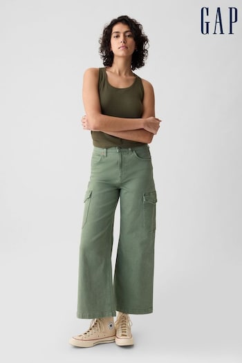 Gap Green High Waisted Stride Cargo Wide Leg Ankle Jeans (K90647) | £50