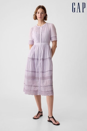 Gap Purple Cotton Lace Midi Dress (K90650) | £70