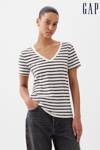 Gap Black/White Organic Cotton Vintage Short Sleeve V Neck T-Shirt (K90661) | £20