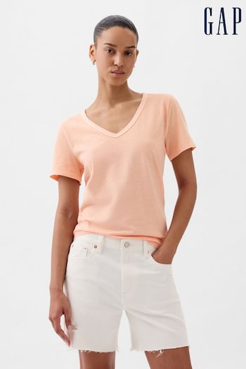 Gap Orange Organic Cotton Vintage Short Sleeve V Neck T-Shirt (K90668) | £18