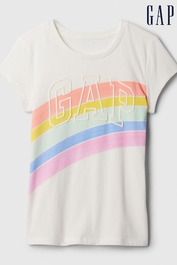 Gap White Rainbow Logo Graphic Short Sleeve Crew Neck T-Shirt (4-13yrs) (K90676) | £10