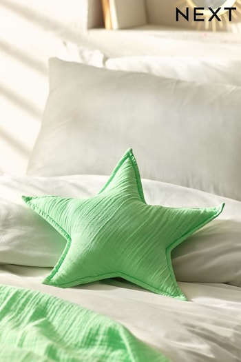 Neon Green Star Cotton Muslin Shaped Cushion (K90721) | £12