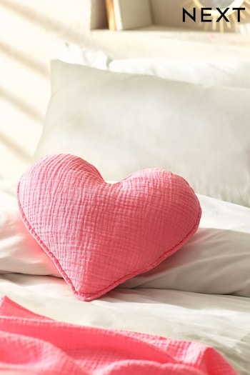 Neon Pink Heart Cotton Muslin Shaped Cushion (K90727) | £12