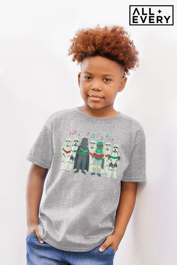 All + Every Grey Star Wars Christmas Darth Vader And Co Carol Singing Kids T-Shirt (K90743) | £18