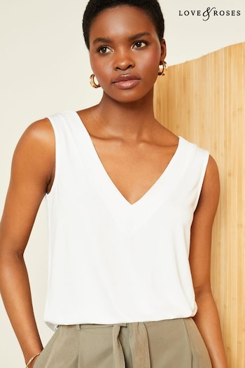 Chocolate & Sweets Ivory White Petite Chiffon Trim Jersey V Neck Vest (K90747) | £16