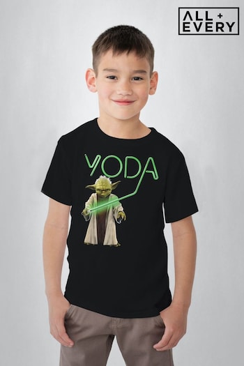 All + Every Black Star Wars Yoda Lightsaber Text Kids T-Shirt (K90755) | £18