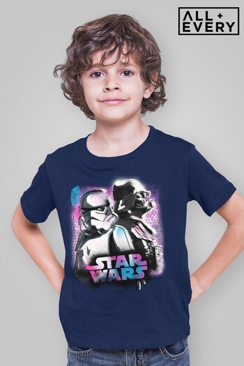 All + Every Blue Star Wars Stormtrooper Vader Retro Spray Paint Style Kids T-Shirt (K90756) | £18