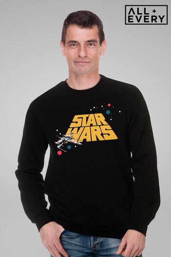All + Every Black Star Wars Retro 70s Logo Space X Wing Mens Sweatshirt (K90775) | £39